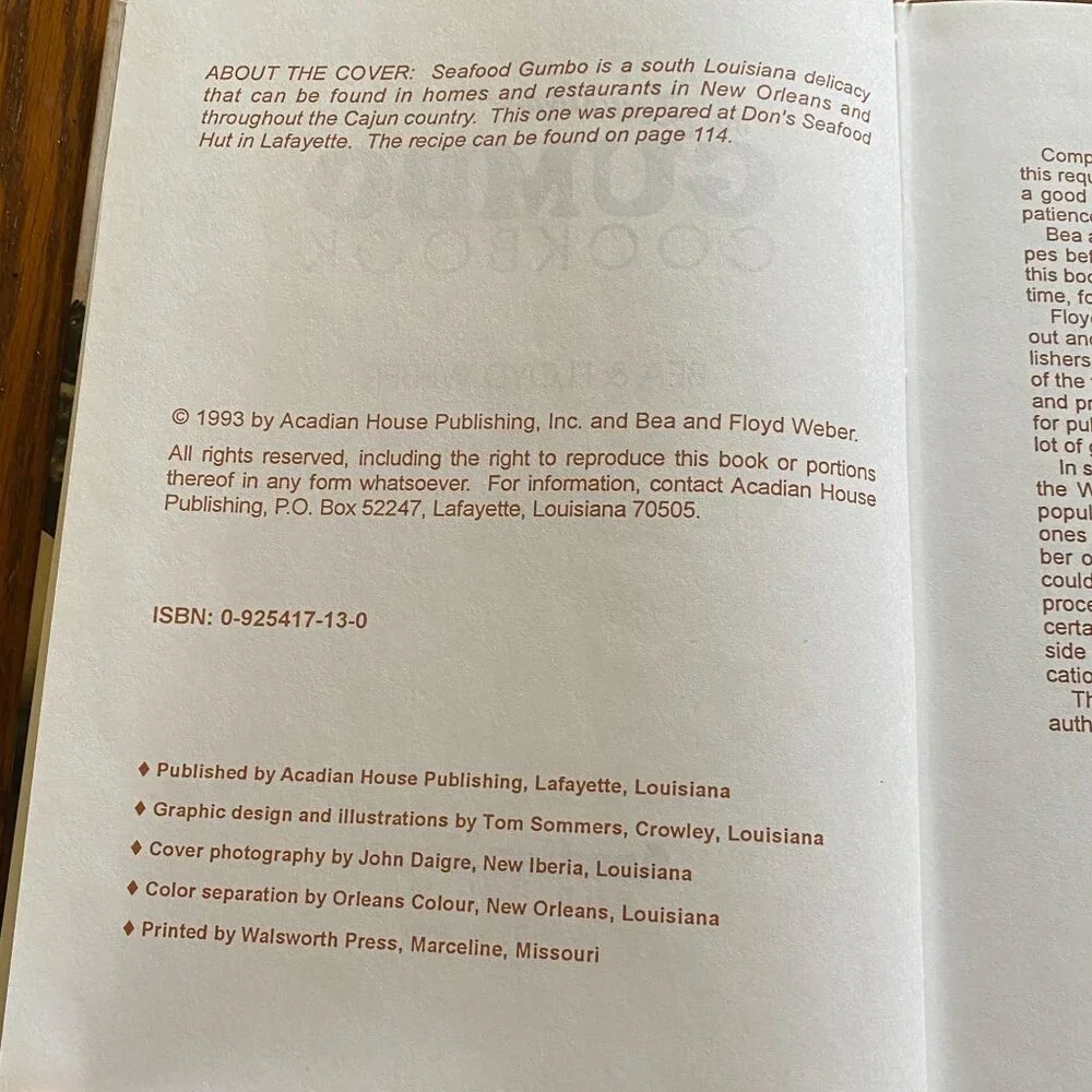 The Louisiana Gumbo Cookbook Cajun Bea Floyd Weber HB 1993 recipe book